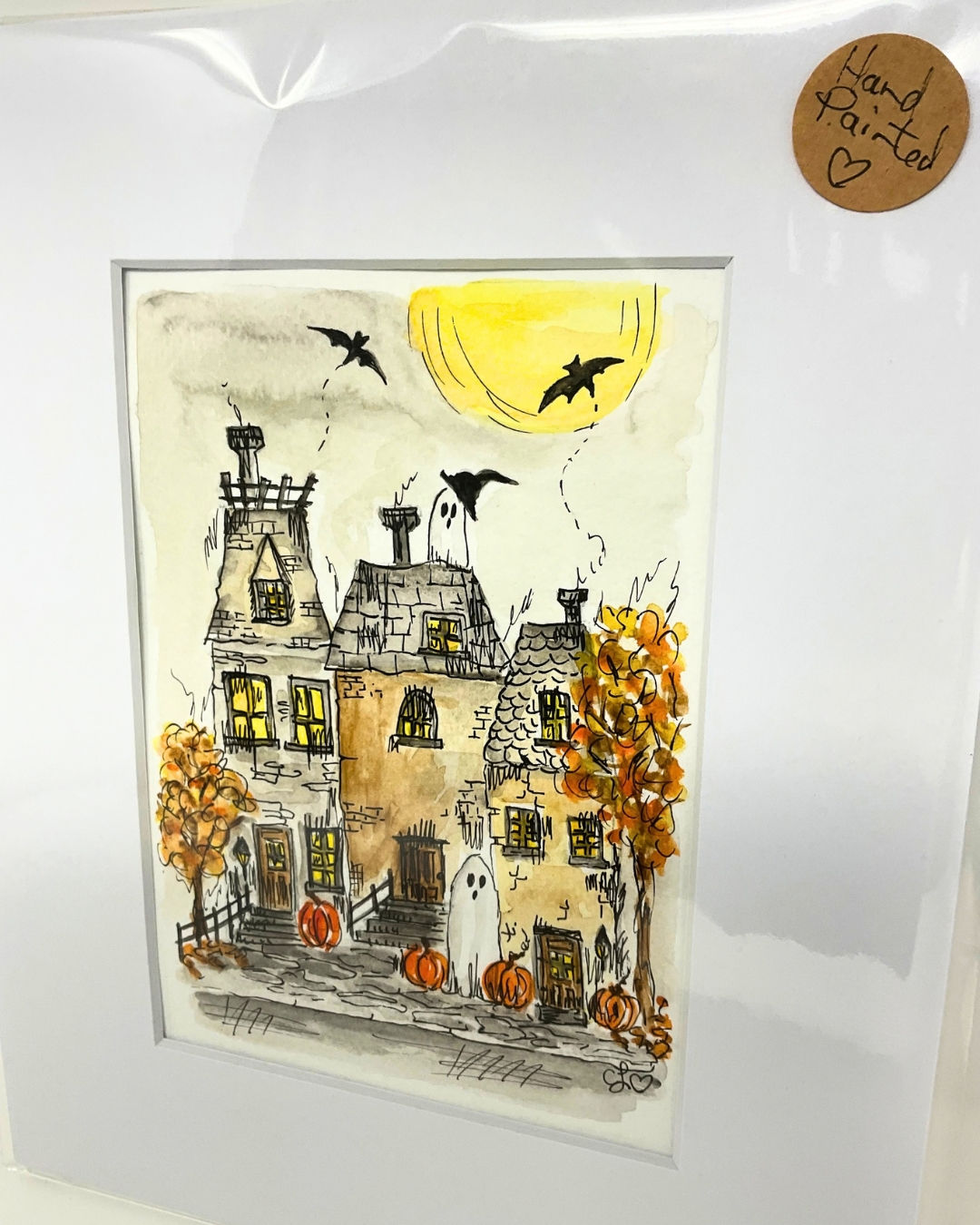 Water colour Haunted House Painting on Mat