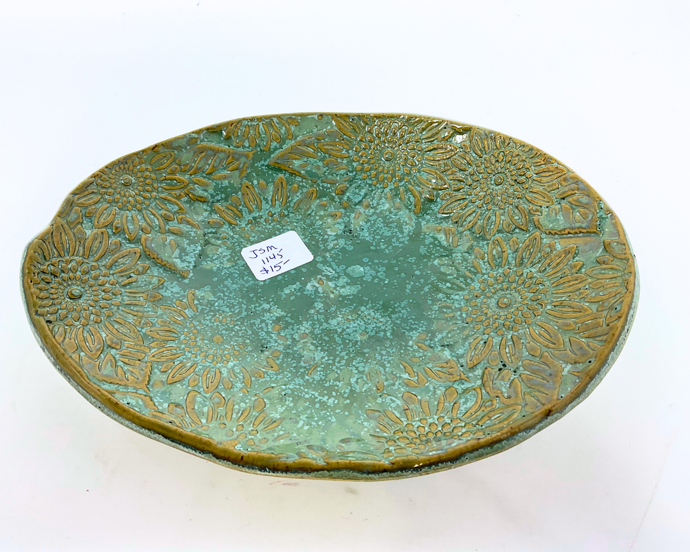 Ceramic Platter - Moss Green with Sunflowers