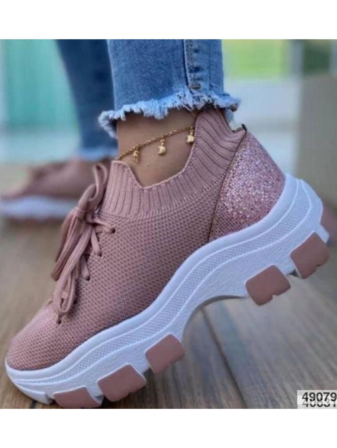 Tênis Feminino Meia Chunky Plataforma com Cadarço,