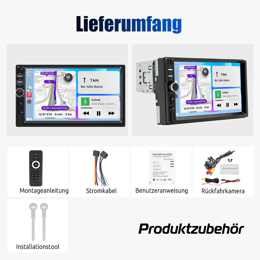 ESSGOO 1Din MP5 Player Rádio Automotivo com Fio Android Auto Carplay Sistemas In