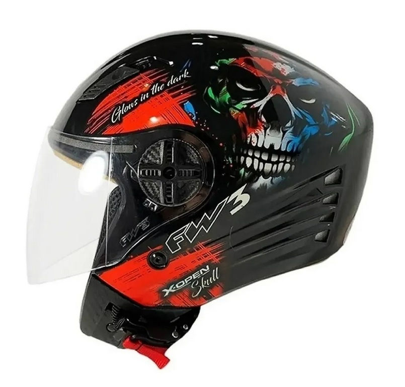 Capacete Fw3 Gt X Open Skull Preto 56 + Viseira Cromada AGV