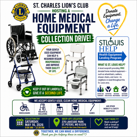 Attention St. Peters: Your Dusty Equipment Could Help a Neighbor Today.
That wheelchair in the garage. The walker in the basement. The shower chair collecting dust. It could help someone right now.