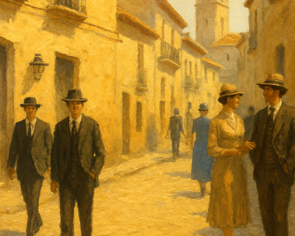 A street scene in 1920s Spain