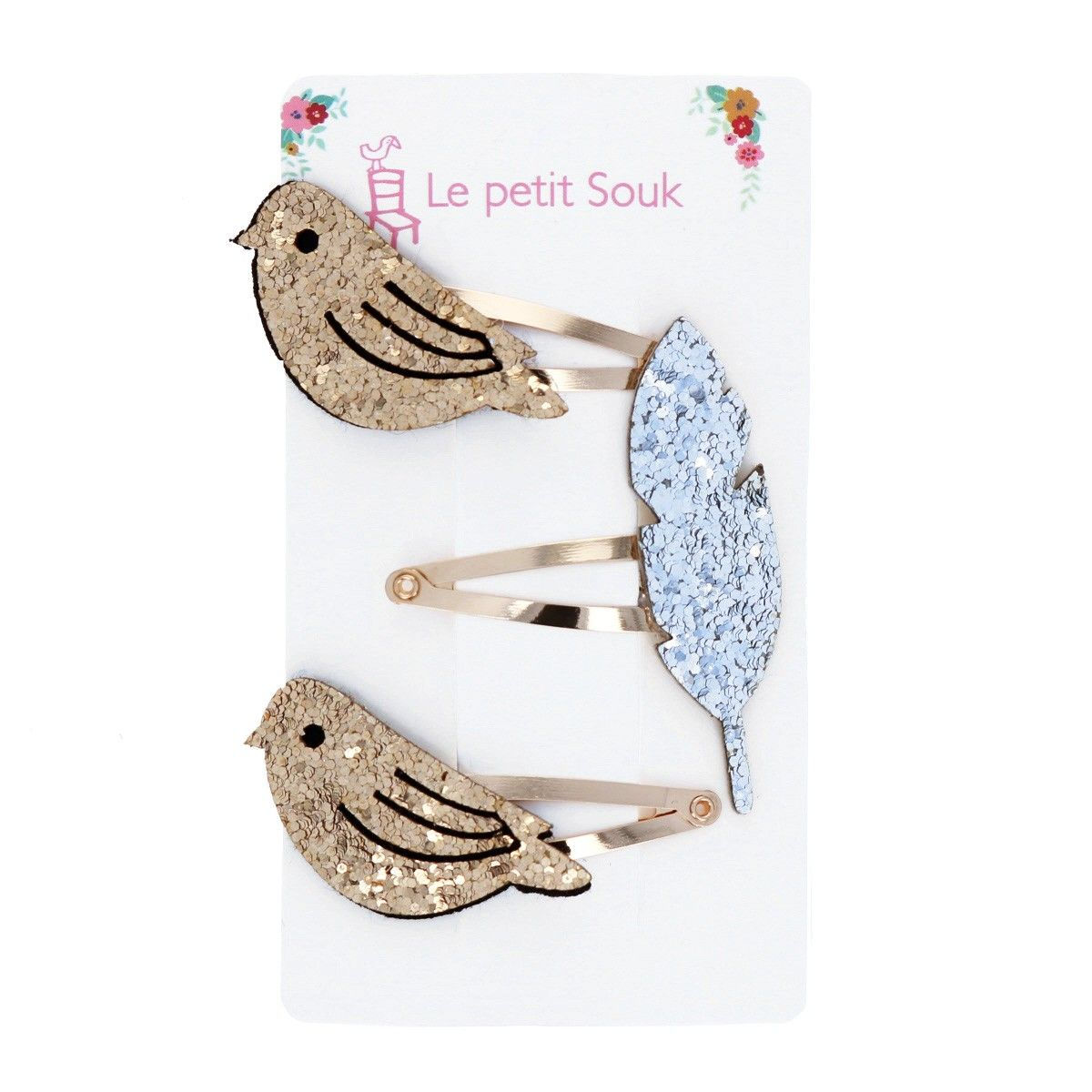 Barrettes oiseaux et feuille