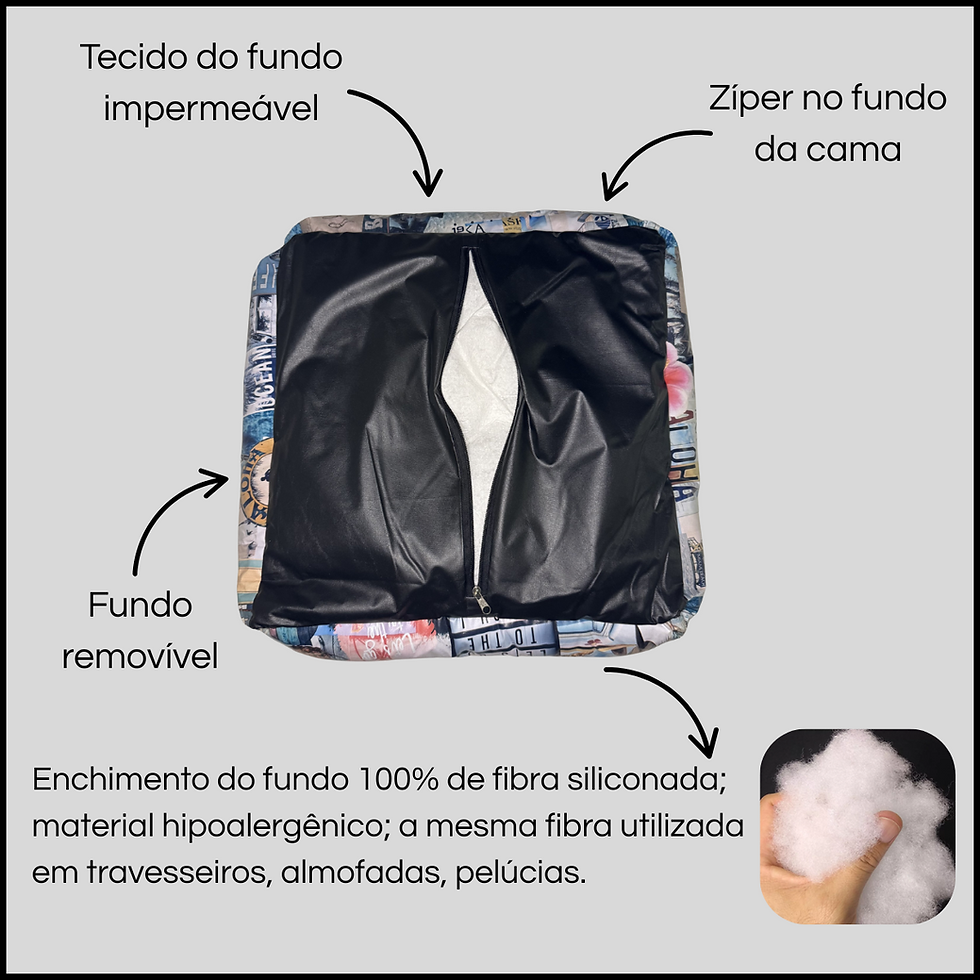 Miniatura: Cama aberta com zíper, tecido impermeável, fundo removível com enchimento hipoalergênico.