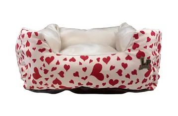 Cama pet com corações vermelhos; camas pet premium; cama para cachorro lavável.