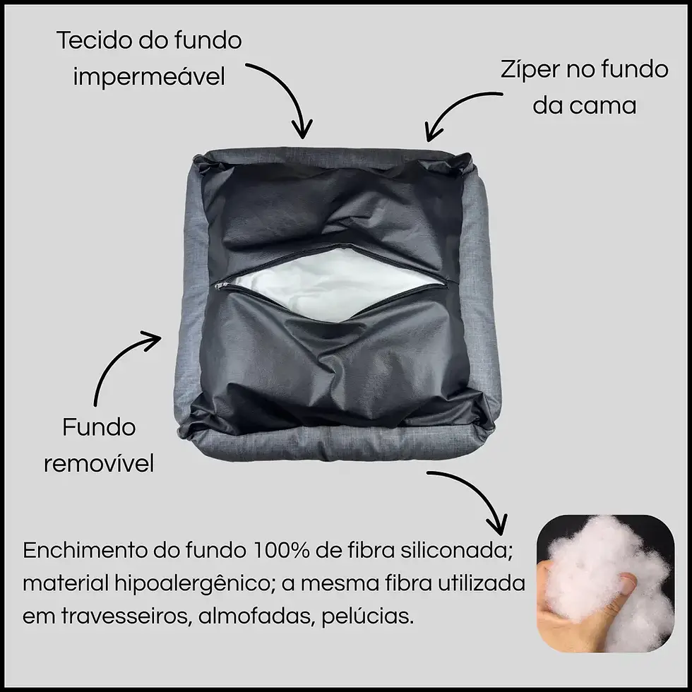 Miniatura: Cama cinza com tecido impermeável, fundo removível e zíper no fundo. CAMA SUPER LUXO CINZA TAM. G