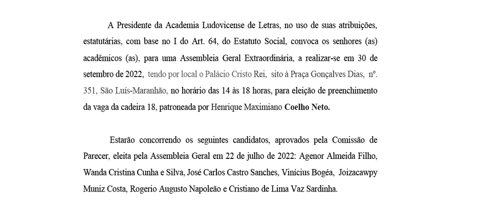EDITAL CONVOCAÇÃO 006/2022 - 01 de setembro de 2022