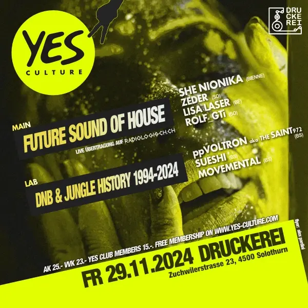 YES Culture Event Flyer, Future Sound of House und DnB & Jungle History 1994-2024