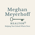 A logo for the agent stating Meghan Meyerhoff, Realtor® with the tagline "Helping you unlock what's next."