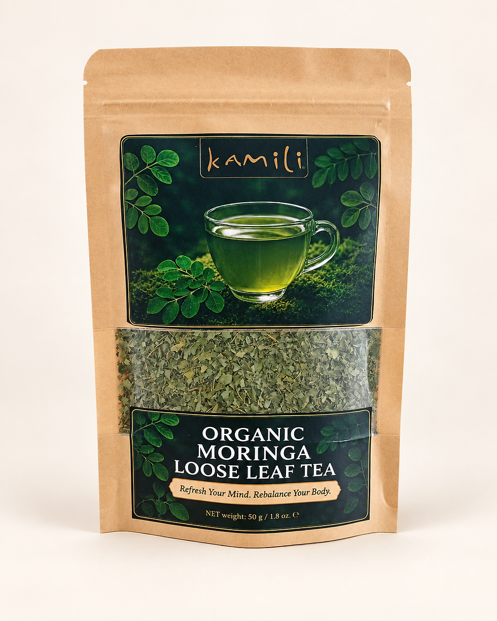 Kamili Organic Loose Leaf Moringa Tea 50 g front pouch