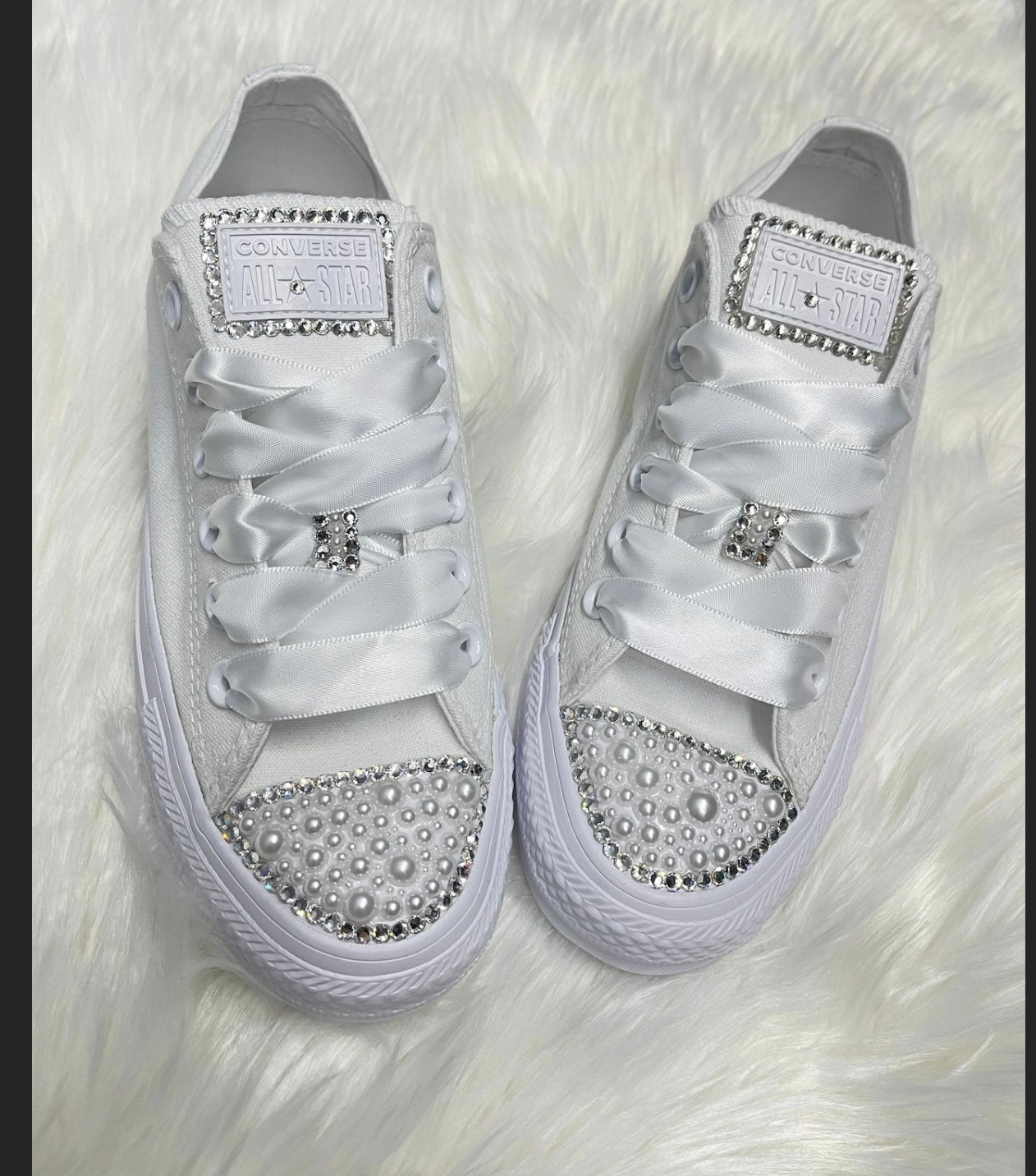 White Low Tops with pearls 