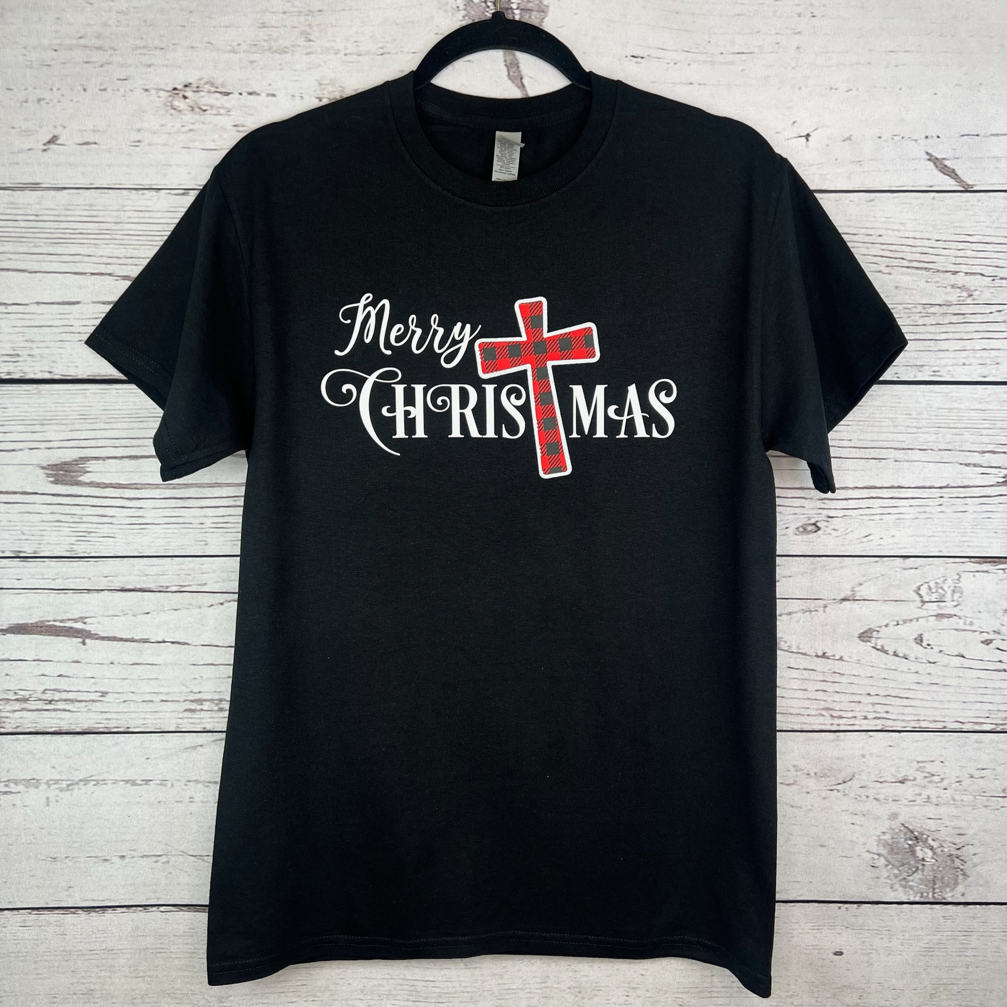 Merry Christmas with Plaid Cross