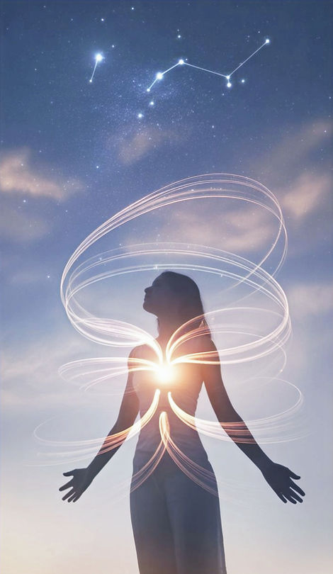 Femme en état de présence connectée à la conscience et à l'énergie de l'univers