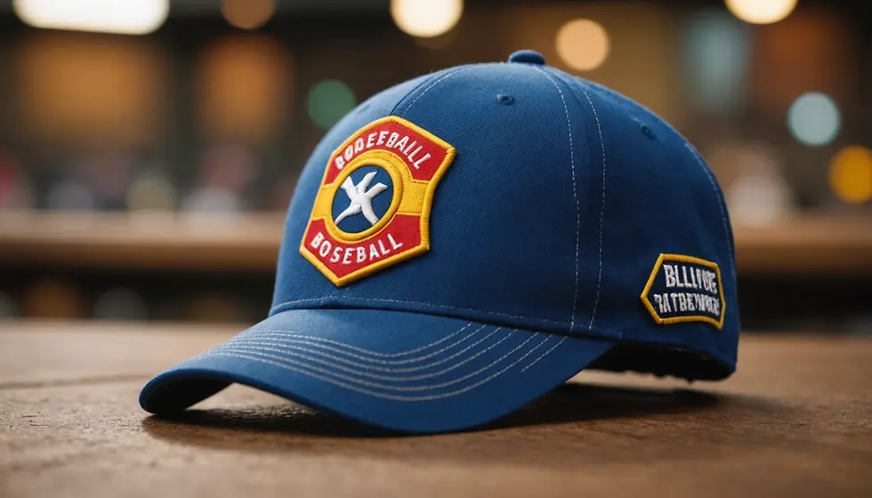 A striking example of a customized baseball cap showcasing patch designs on the front and side.