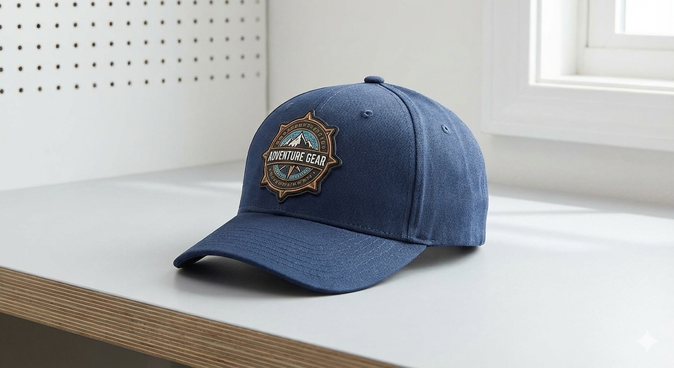 Baseball cap with a patch attached using heat press method
