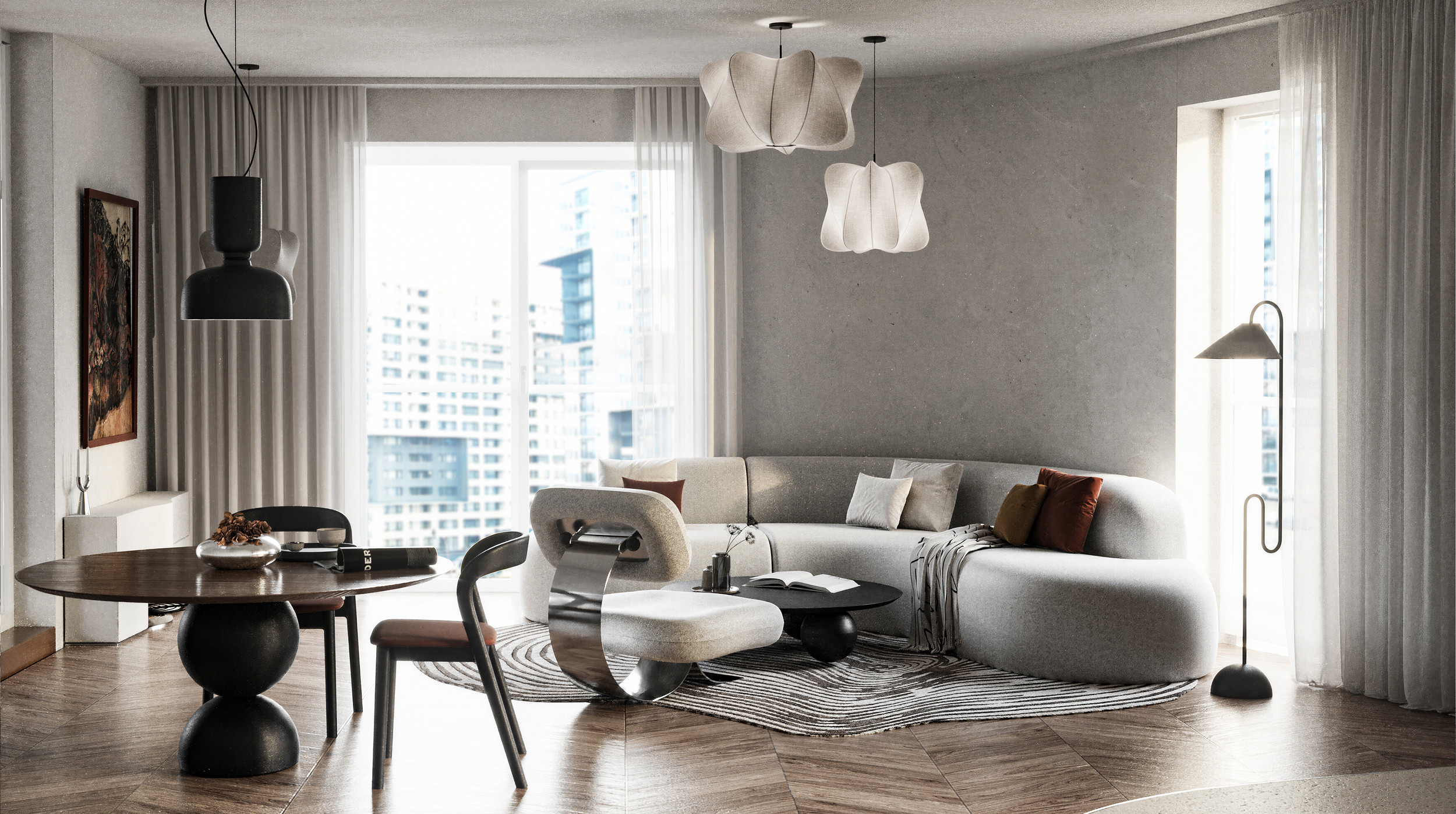 Elegant Penthouse Interior Design with Curves & Natural Materials ...