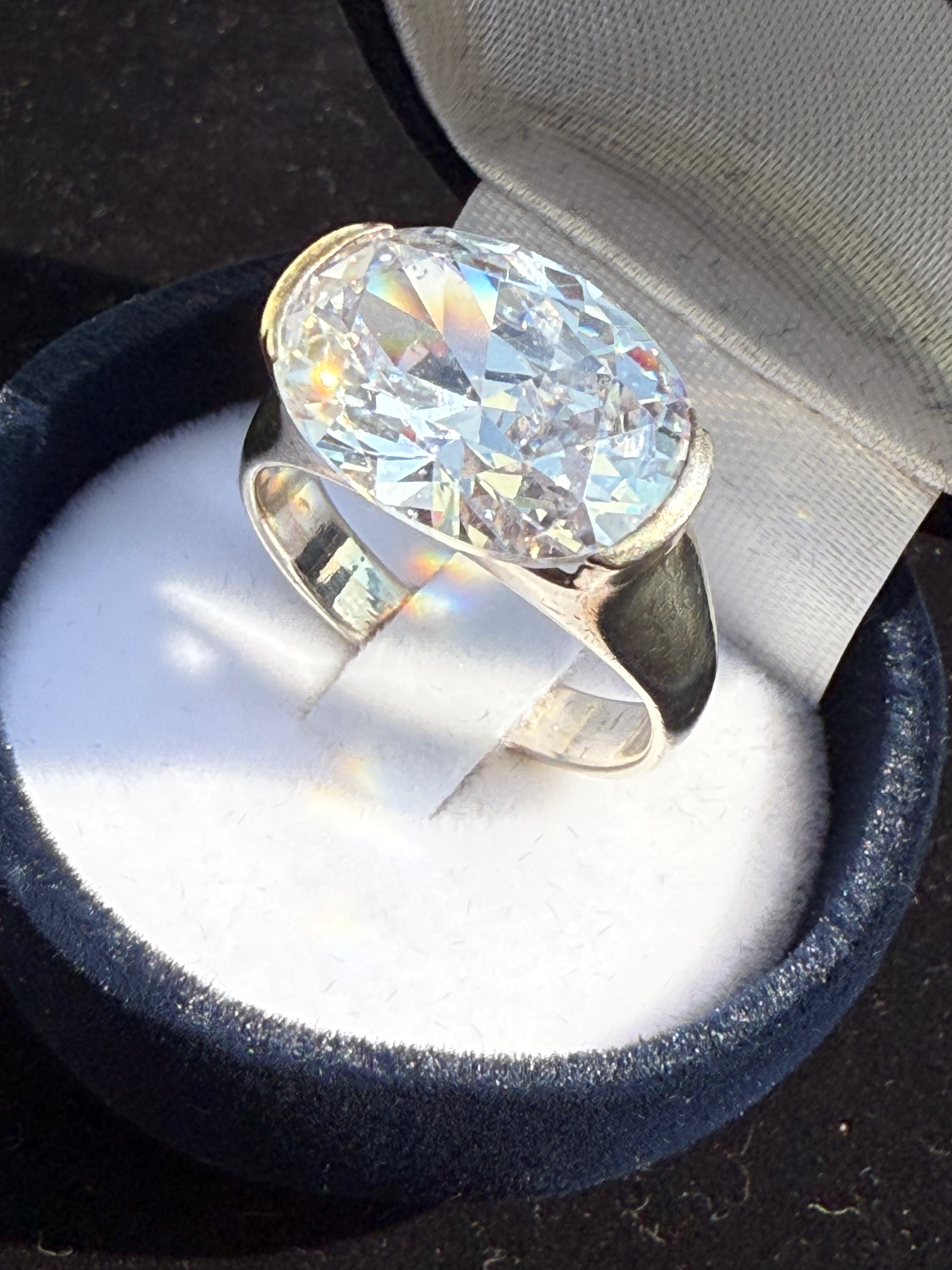 Sterling Silver Half Bezzel Moissanite Ring