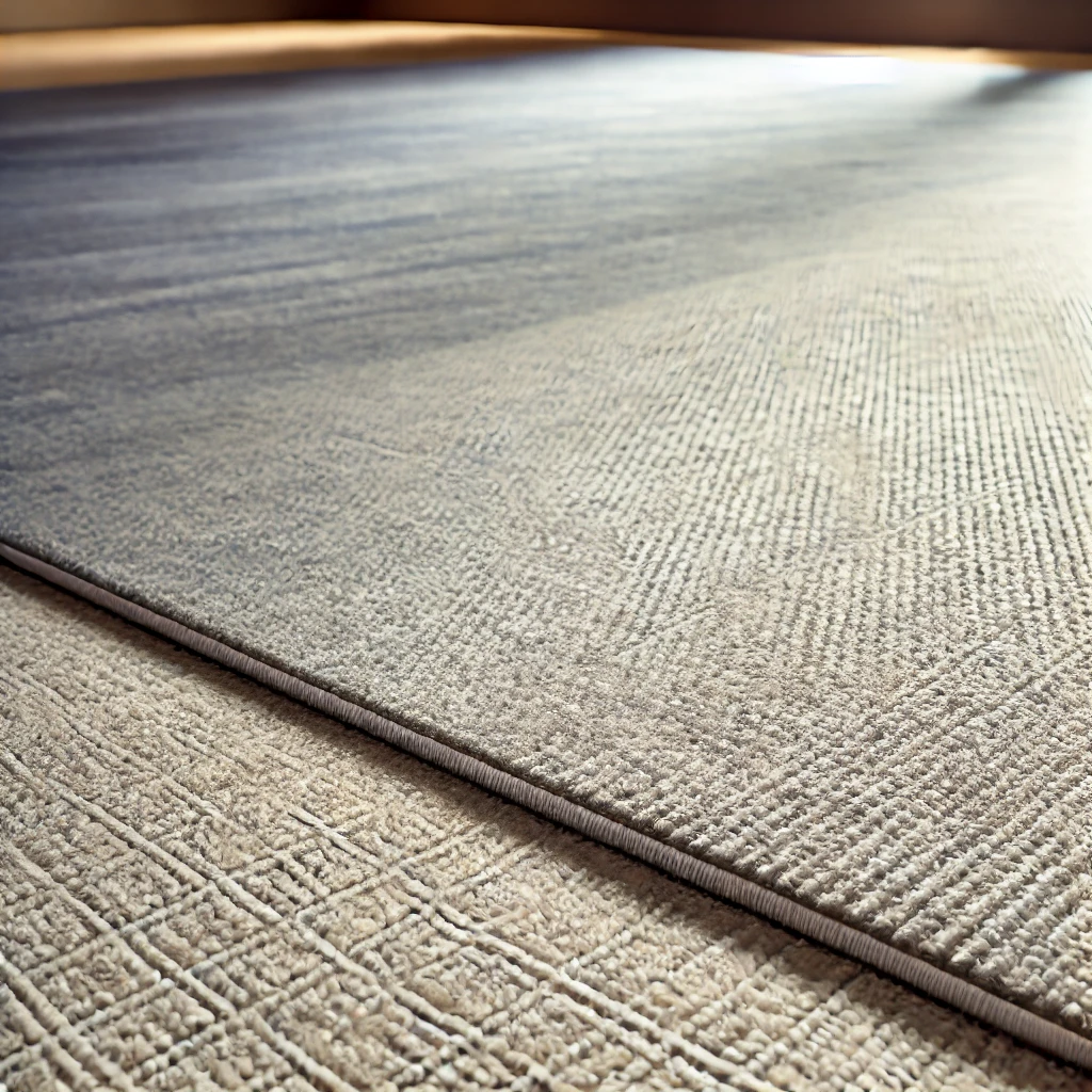  A minimalist carpet with subtle patterns and muted tones, perfect for modern interiors. The design is simple and clean, showcasing craftsmanship and high-quality materials. The well-lit setting highlights its understated elegance and sophistication.