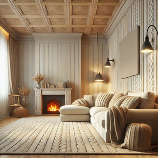 Family room with a beige cable carpet, creating a warm and cozy environment.