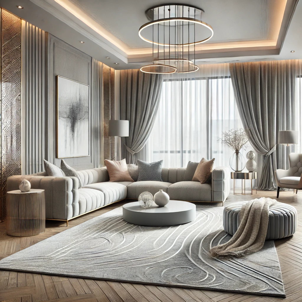 Custom-made silver rug with a modern, minimalist design.