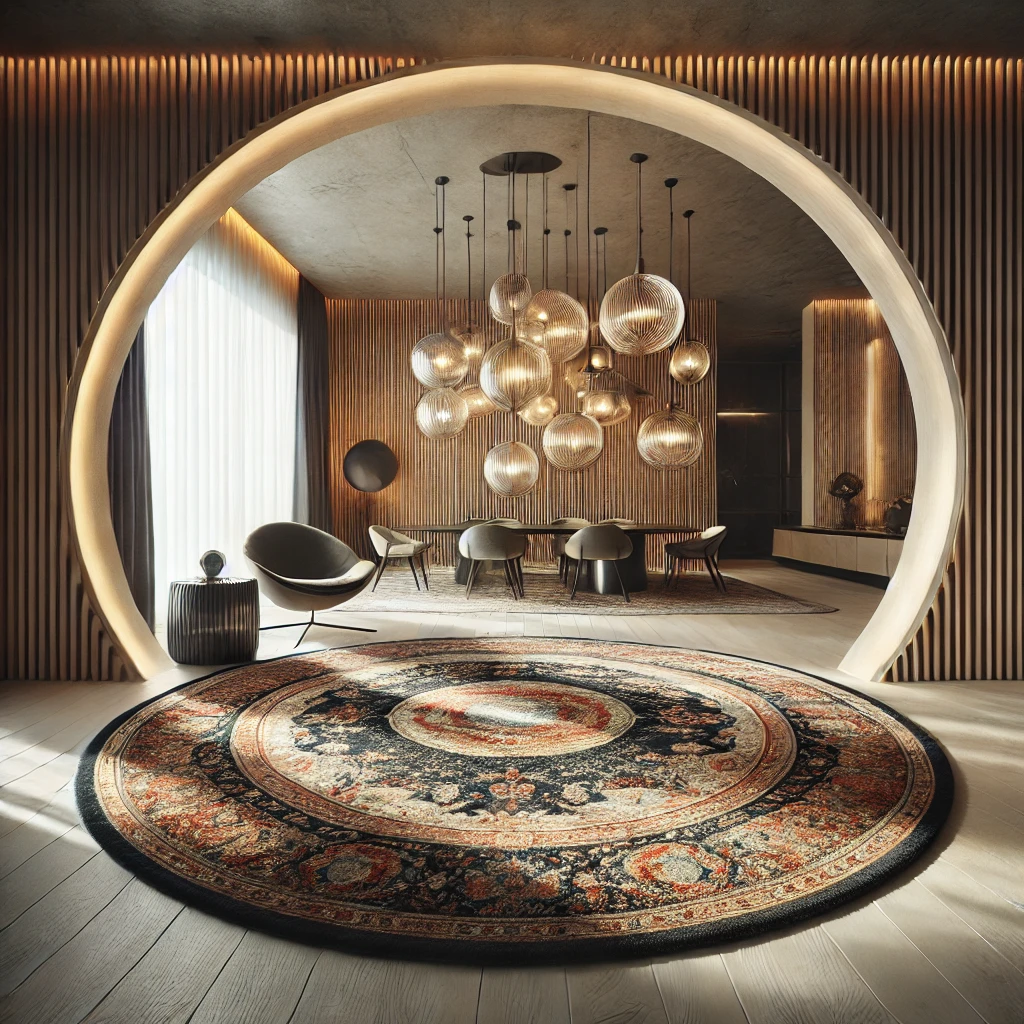  Round Persian rug in a modern interior.