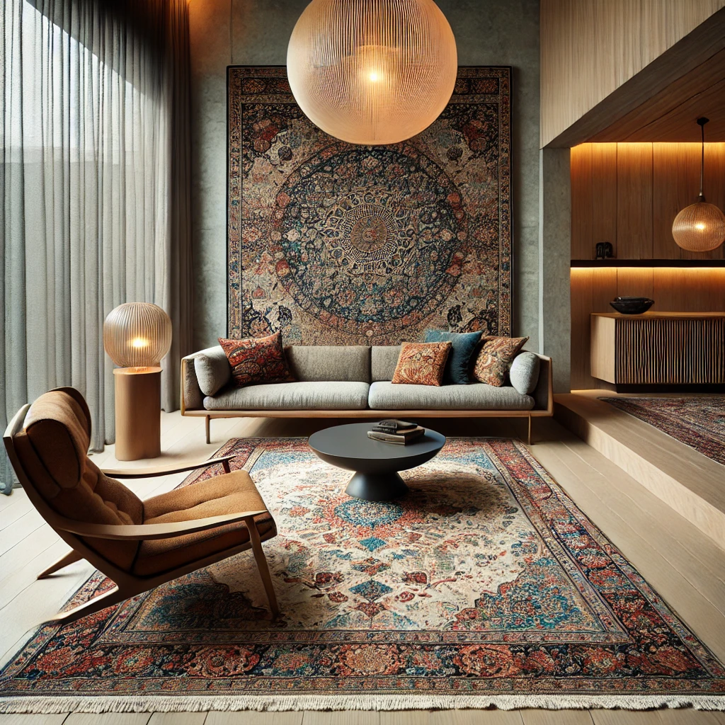 Persian rug integrated with modern furniture.