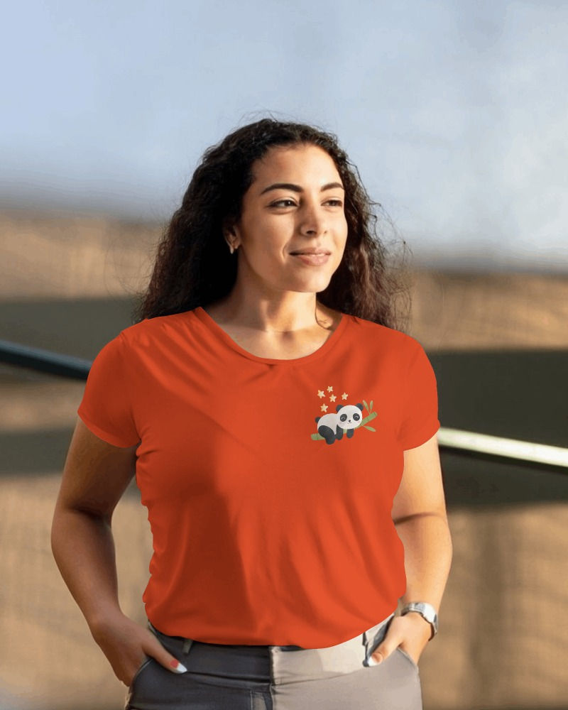 Red round neck women's T-shirt with chest design