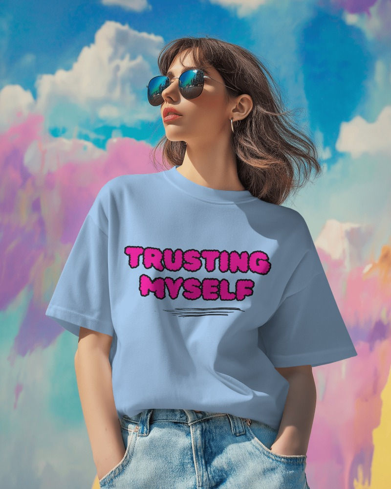 Baby blue oversized women's T-shirt with front print