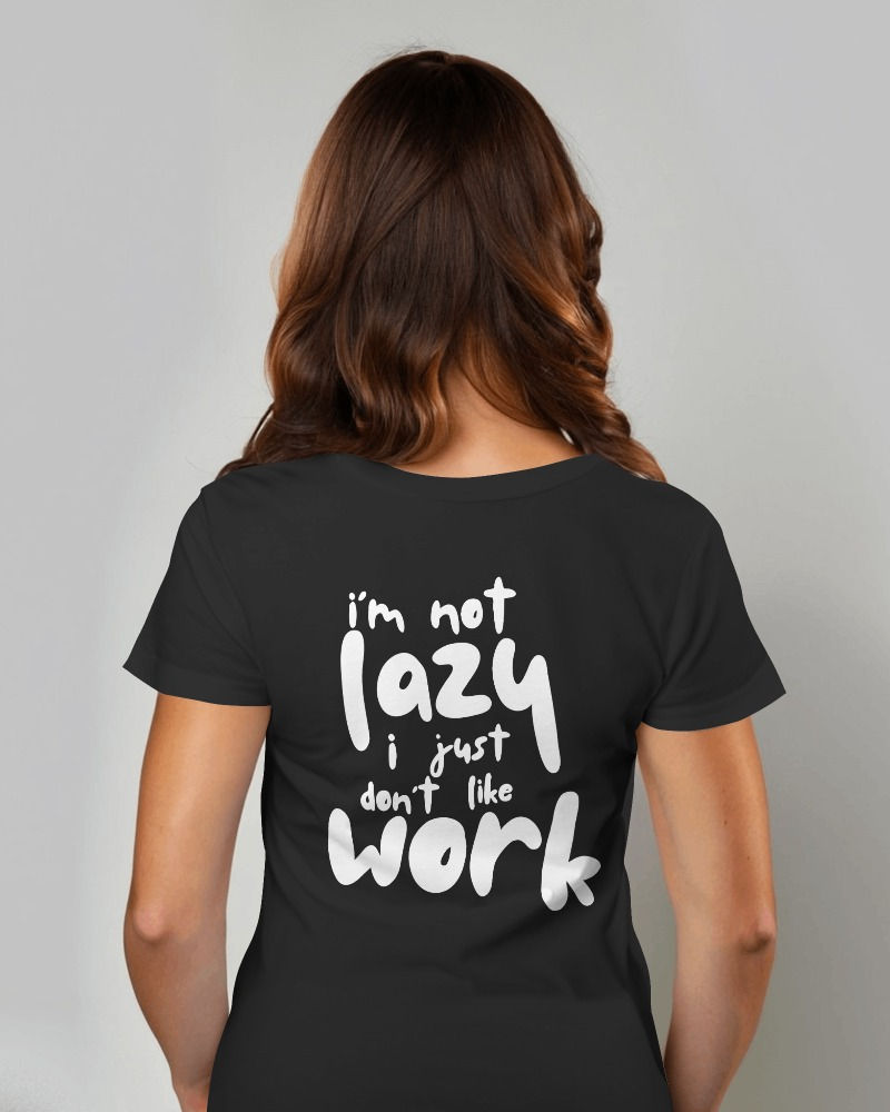 Black round neck women's T-shirt with back text design