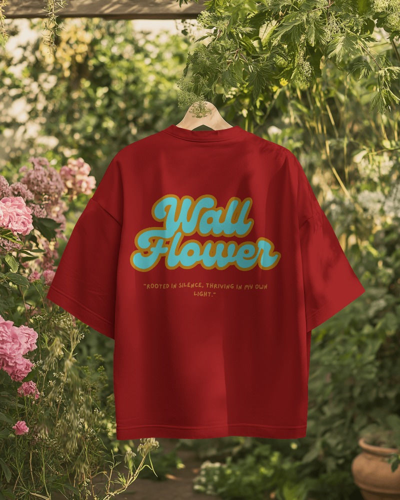 Red women's oversized T-shirt with back design