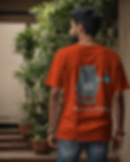 Morbido red T-shirt with back print of a cat holding coffee mug along with text, "get me a coffee" .