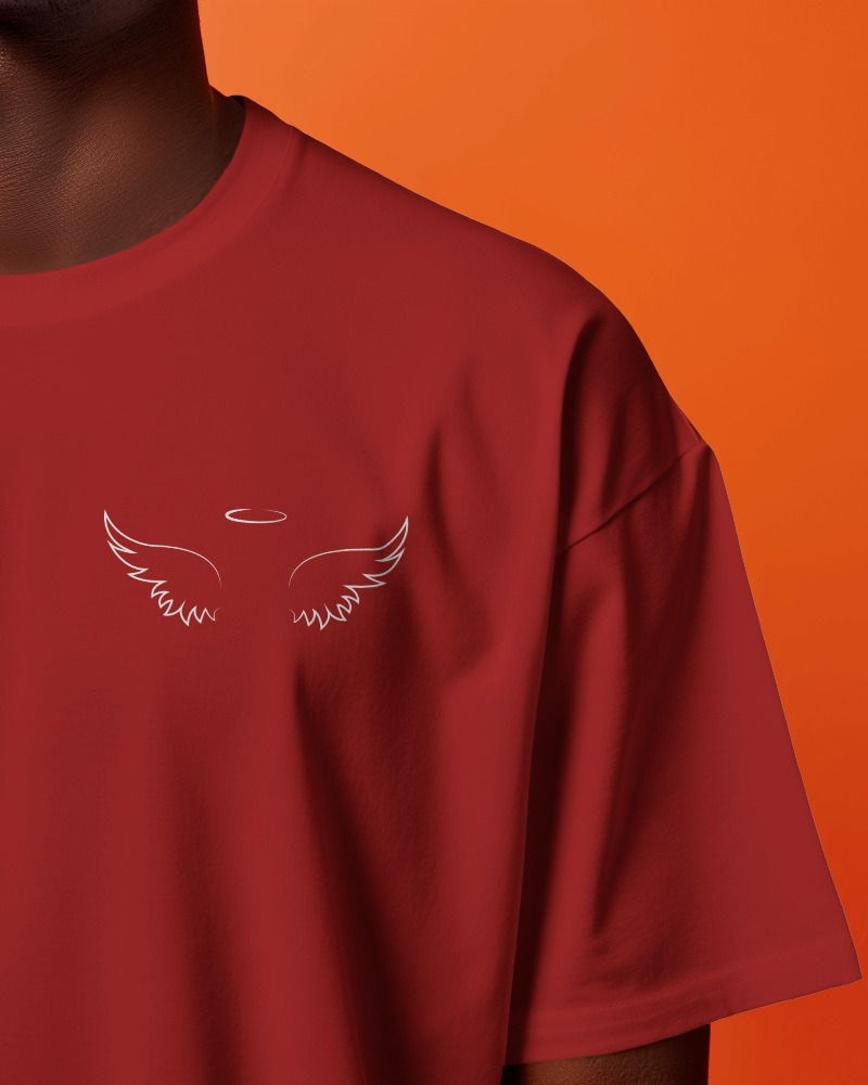 Red oversized men's T-shirt with chest print