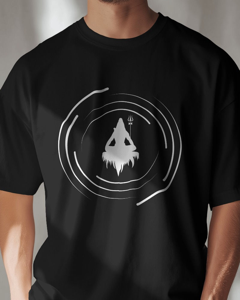 Black round neck men's T-shirt with front design