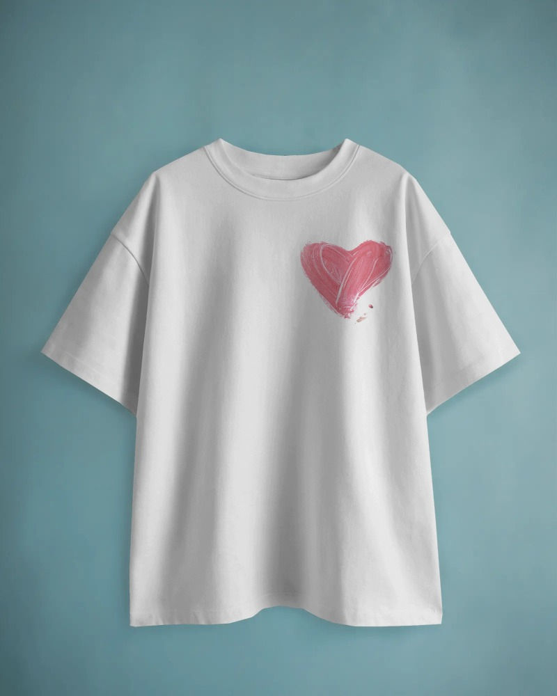 white Oversized Women's T-shirt with chest print