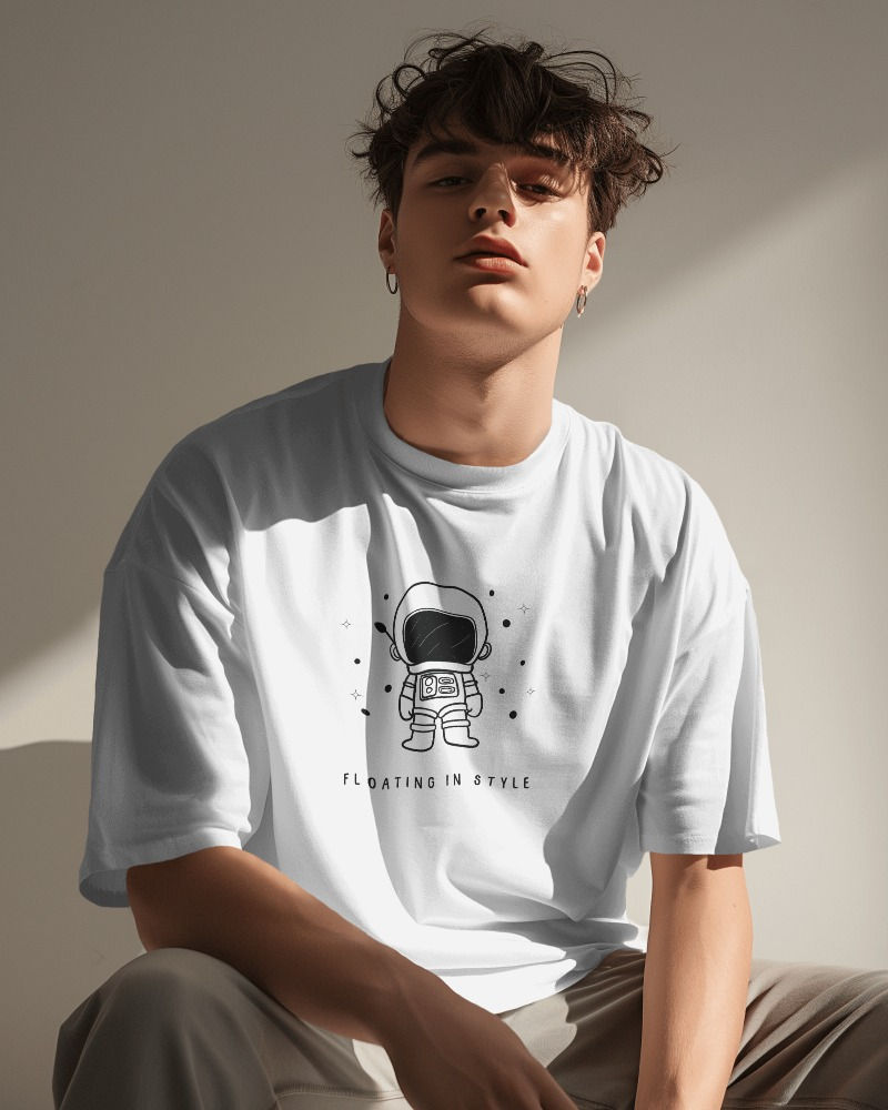 White round neck Men's T-shirt with front design.