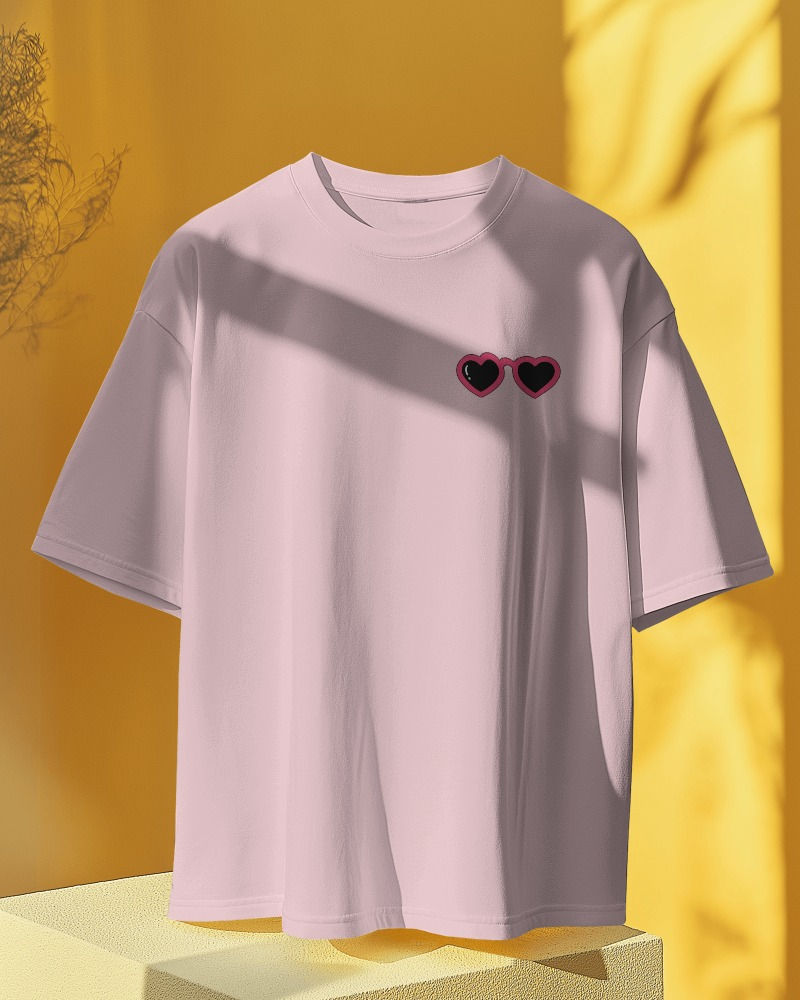 light pink women's Oversized t-shirt with front chest print