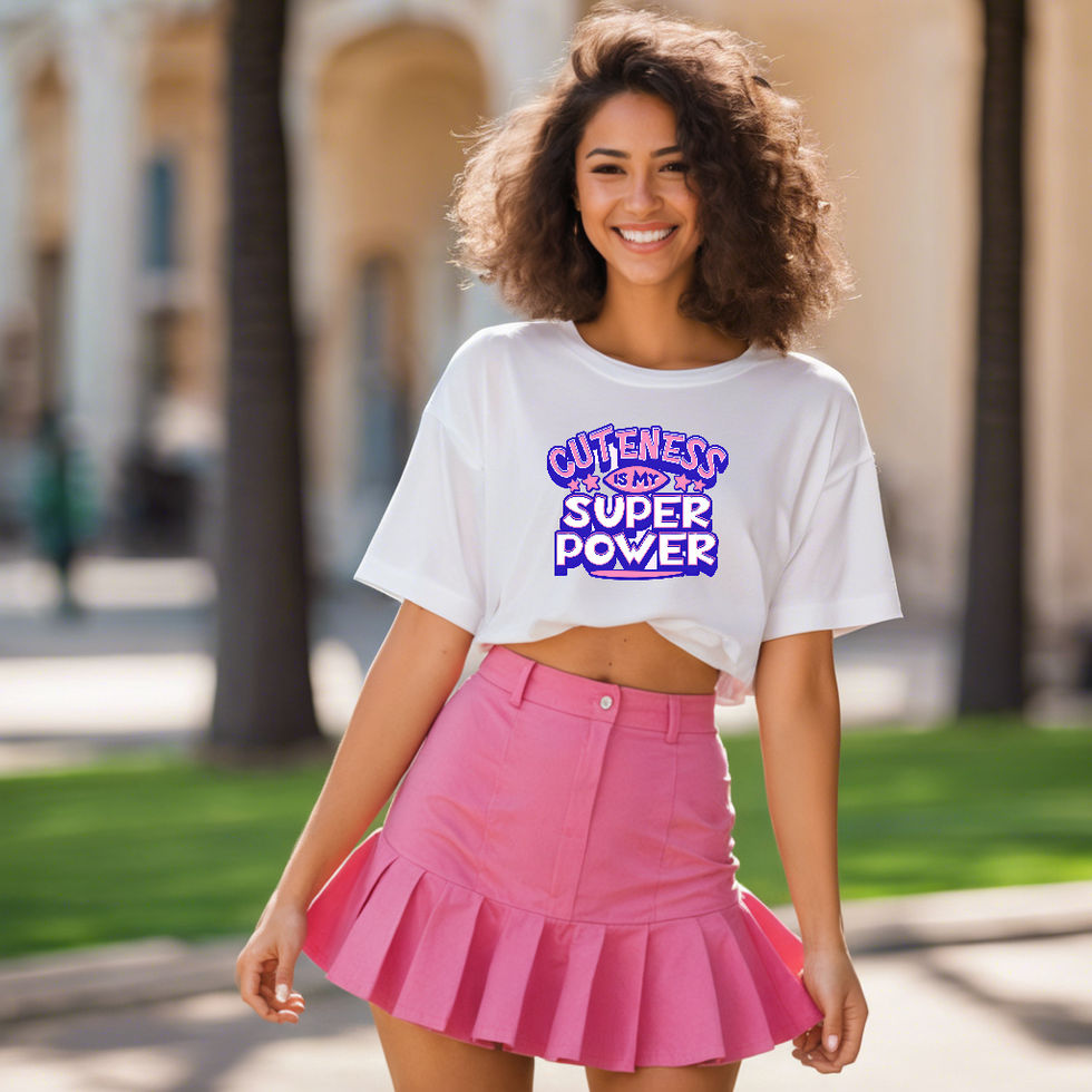 A woman wearing a white oversized T-shirt with front print