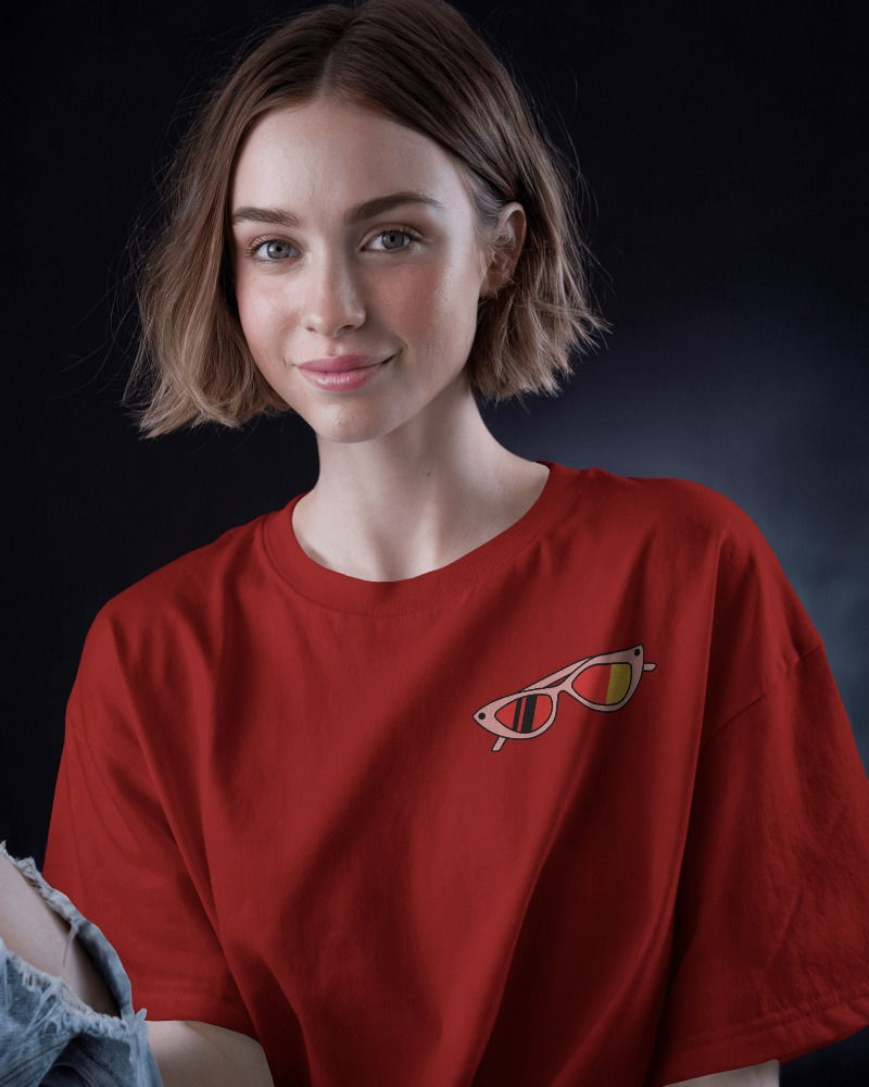 Red women's oversized t-shirt with front chest print