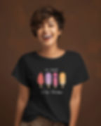 Morbido Black round neck women's T-shirt with front design of popsicles with text, "ice cream is my therapy"