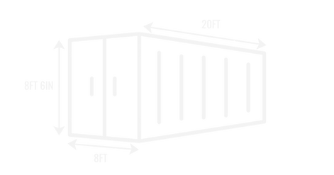 a diagram of a 20ft storage unit 20ft long x 8ft wide x 8ft 6in tall