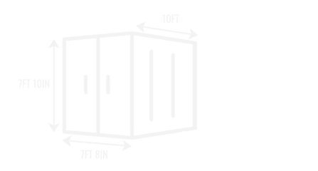 a diagram of a 10ft storage container 10ft long x 7ft8in wide x 7ft10in tall