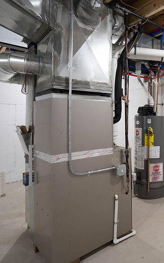 HVAC unit in the basement of a Hershey, PA home installed by Daflure Heating, Cooling, and Solar