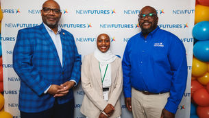 New Futures CEO Dr. Sherrod Williams with Dr. Maurice Edington, President of UDC, and Najmah Abdur-Rahman, AWS Associate Solutions Architect and proud New Futures alum