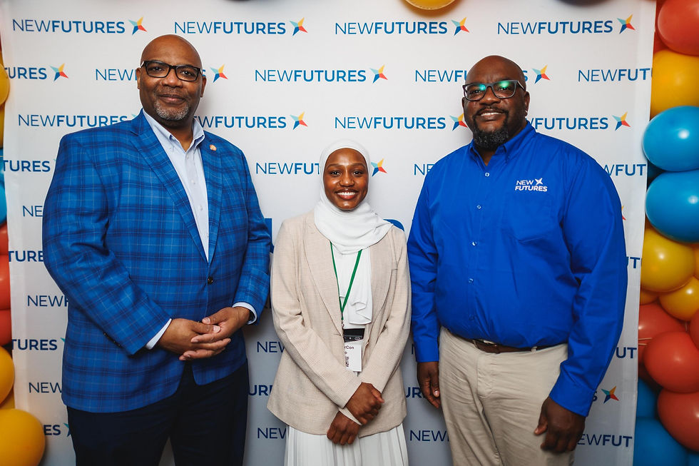 New Futures CEO Dr. Sherrod Williams with Dr. Maurice Edington, President of UDC, and Najmah Abdur-Rahman, AWS Associate Solutions Architect and proud New Futures alum