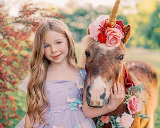 Sweet girl with one of the miniature horses at the farm for a children's birthday photo sesssion at Jessica Snider Photography in Mechanicsburg, PA