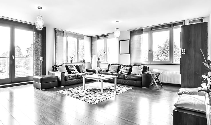A beautifully designed empty room in a home that uses Air Purification from Daflure heating cooling and solar