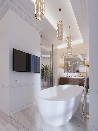 A modern luxury bathroom that has ornate tile with radiant heat flooring that was installed underneath by Daflure heating cooling and solar