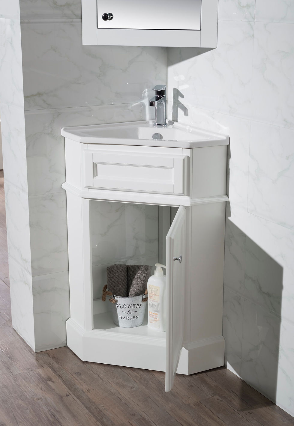 Thumbnail: Hampton White 27" Corner Vanity with Medicine Cabinet