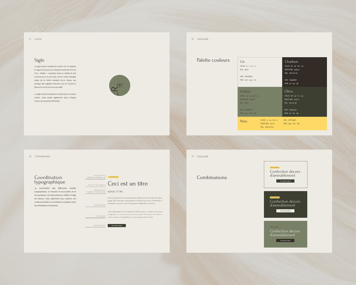 Charte graphique de l'identité visuelle artisanat créatif Atelier 137